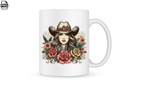 Vintage Western Floral Cowgirl PNG Printable File Sublimation Creativedesigntee 