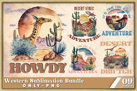 Vintage Western PNG Digital Download Bundle for Sublimation, Set of 9 Vintage Western PNG Files for Print On Demand, Mid-century Clipart Sublimation Jagonath Roy 