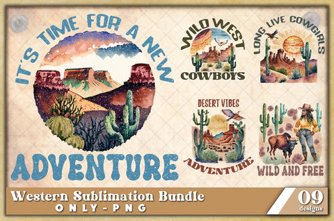 Vintage Western PNG Digital Download Bundle for Sublimation, Set of 9 Vintage Western PNG Files for Print On Demand, Mid-century Clipart Sublimation Jagonath Roy 