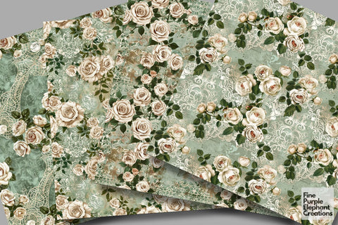 Vintage White Rose Lace Digital Paper | Delicate Romantic Sublimation Digital Pattern Fine Purple Elephant Creations 