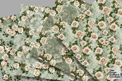 Vintage White Rose Lace Digital Paper | Delicate Romantic Sublimation Digital Pattern Fine Purple Elephant Creations 