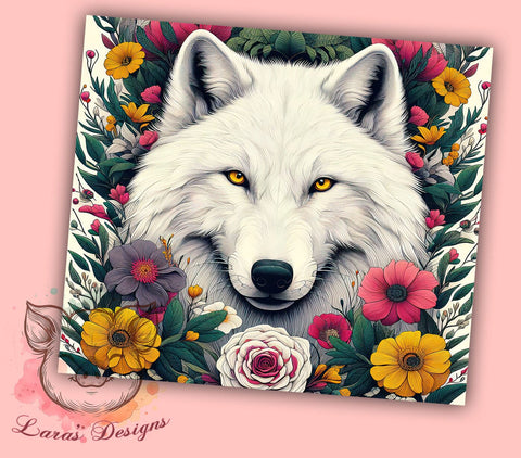 Vintage White Wolf Flower 20oz Tumbler Png, Straight & Tapered Tumbler Png, White Wolf Tumbler Png, Digital Download PNG Sublimation Lara' s Designs 