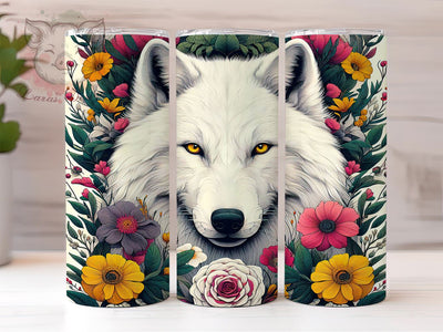 Vintage White Wolf Flower 20oz Tumbler Png, Straight & Tapered Tumbler Png, White Wolf Tumbler Png, Digital Download PNG Sublimation Lara' s Designs 