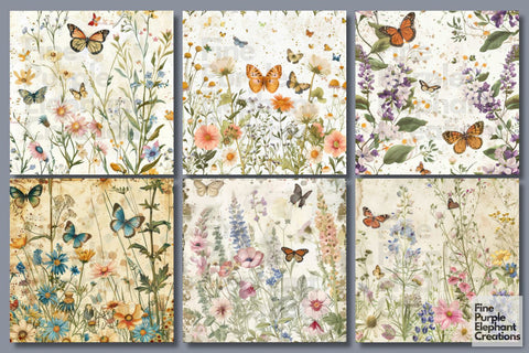 Vintage Wildflower Field Pattern | Boho Shabby Chic Digital Pattern Fine Purple Elephant Creations 