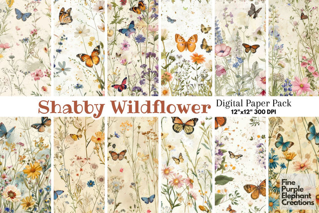 Vintage Wildflower Field Pattern | Boho Shabby Chic Digital Pattern Fine Purple Elephant Creations 