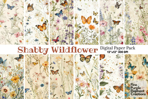 Vintage Wildflower Field Pattern | Boho Shabby Chic Digital Pattern Fine Purple Elephant Creations 