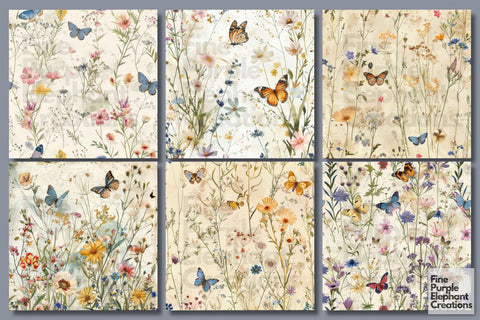 Vintage Wildflower Field Pattern | Boho Shabby Chic Digital Pattern Fine Purple Elephant Creations 