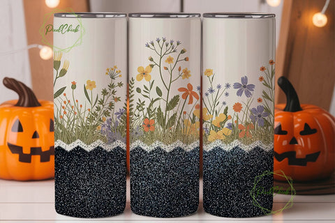 Vintage Wildflower Glitter 20oz Tumbler Sublimation PixelChick 