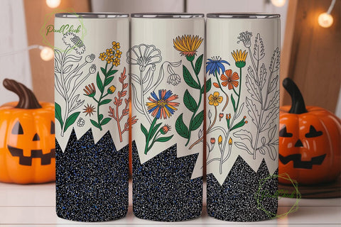 Vintage Wildflower Glitter 20oz Tumbler Sublimation PixelChick 