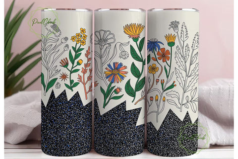 Vintage Wildflower Glitter 20oz Tumbler Sublimation PixelChick 