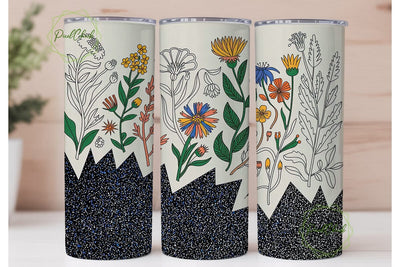Vintage Wildflower Glitter 20oz Tumbler Sublimation PixelChick 