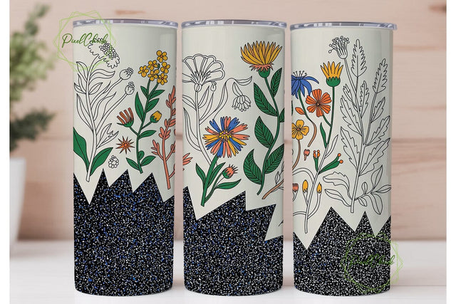 Vintage Wildflower Glitter 20oz Tumbler Sublimation PixelChick 