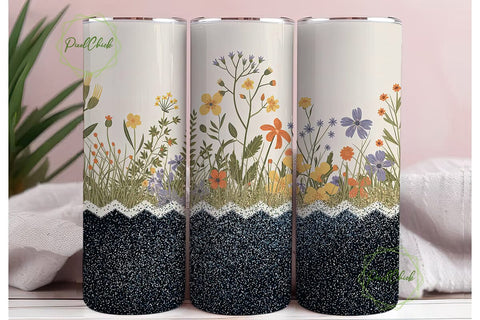 Vintage Wildflower Glitter 20oz Tumbler Sublimation PixelChick 