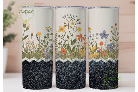 Vintage Wildflower Glitter 20oz Tumbler Sublimation PixelChick 