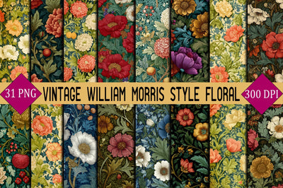 Vintage William Morris Style Floral Bundle Digital Pattern SVGArt 