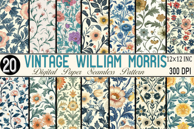 Vintage William Morris Style Floral Digital Pattern SVGArt 