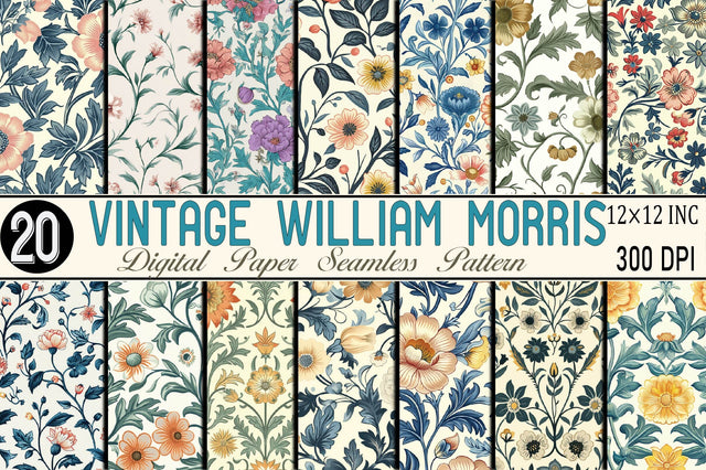 Vintage William Morris Style Floral Digital Pattern SVGArt 
