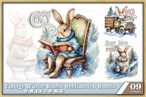 Vintage Winter Rabbit Sublimation Bundle Sublimation Jagonath Roy 