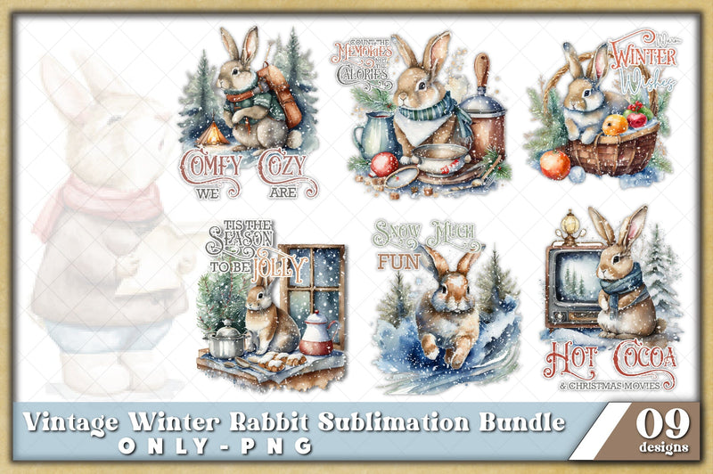 Vintage Winter Rabbit Sublimation Bundle - So Fontsy