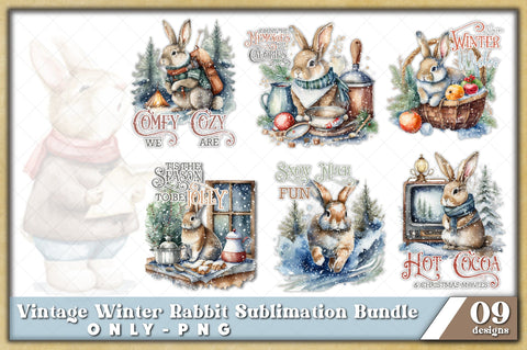 Vintage Winter Rabbit Sublimation Bundle Sublimation Jagonath Roy 