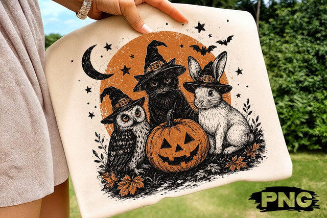 Vintage Witch Cat Owl Bunny Halloween PNG SVG DesignDestine 