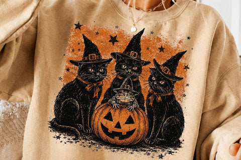 Vintage Witch Cats Frog Halloween PNG SVG DesignDestine 