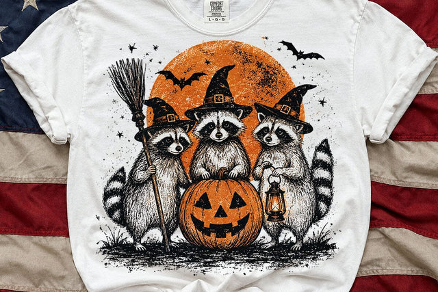 Vintage Witch Raccoons Halloween PNG SVG DesignDestine 