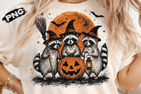 Vintage Witch Raccoons Halloween PNG SVG DesignDestine 