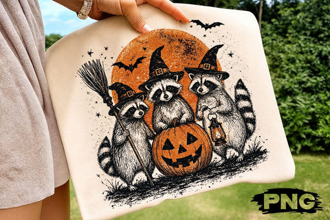 Vintage Witch Raccoons Halloween PNG SVG DesignDestine 