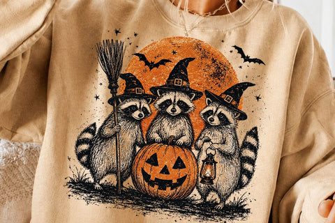 Vintage Witch Raccoons Halloween PNG SVG DesignDestine 