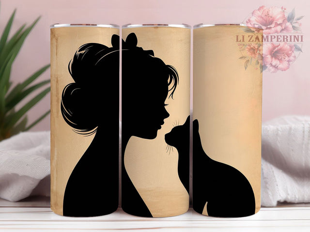 Vintage Woman Cat Lover Tumbler, Cat Lover Tumbler Wrap, Silhouette PNG Design, 20oz Skinny Tumbler, Retro Style Tumbler, Feminine Cat Sublimation, Elegant Tumbler Wrap Sublimation Li Zamperini 