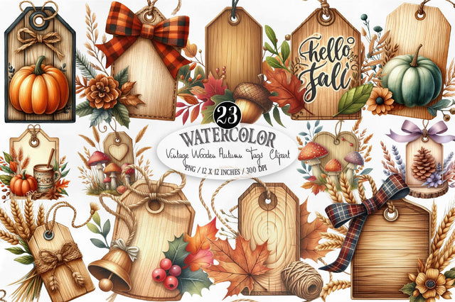 Vintage Wooden Autumn Tags Clipart Sublimation SVGista 