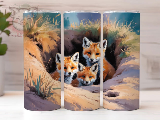 Vintage Woodland Fox Tumbler, Vintage Artistic Theme, Seamless Wildlife Design, Rustic Chic Motif, Woodland Animal Print, Elegant Retro Style, Colorful Nature Glow, 20Oz Tumbler, Sublimation Sublimation Lara' s Designs 