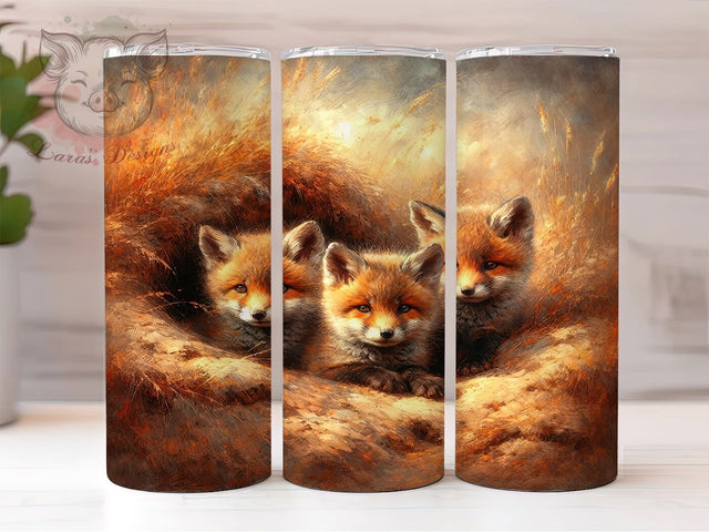 Vintage Woodland Fox Tumbler, Vintage Artistic Theme, Seamless Wildlife Design, Rustic Chic Motif, Woodland Animal Print, Elegant Retro Style, Colorful Nature Glow, 20Oz Tumbler, Sublimation Sublimation Lara' s Designs 