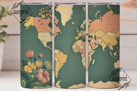 Vintage World Map 20oz Tumbler Wrap Sublimation sassyprint 