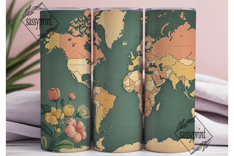 Vintage World Map 20oz Tumbler Wrap Sublimation sassyprint 