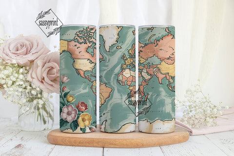Vintage World Map 20oz Tumbler Wrap Sublimation sassyprint 