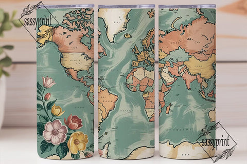 Vintage World Map 20oz Tumbler Wrap Sublimation sassyprint 