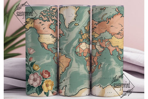 Vintage World Map 20oz Tumbler Wrap Sublimation sassyprint 