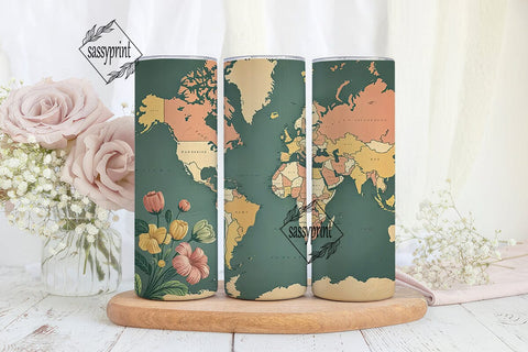 Vintage World Map 20oz Tumbler Wrap Sublimation sassyprint 