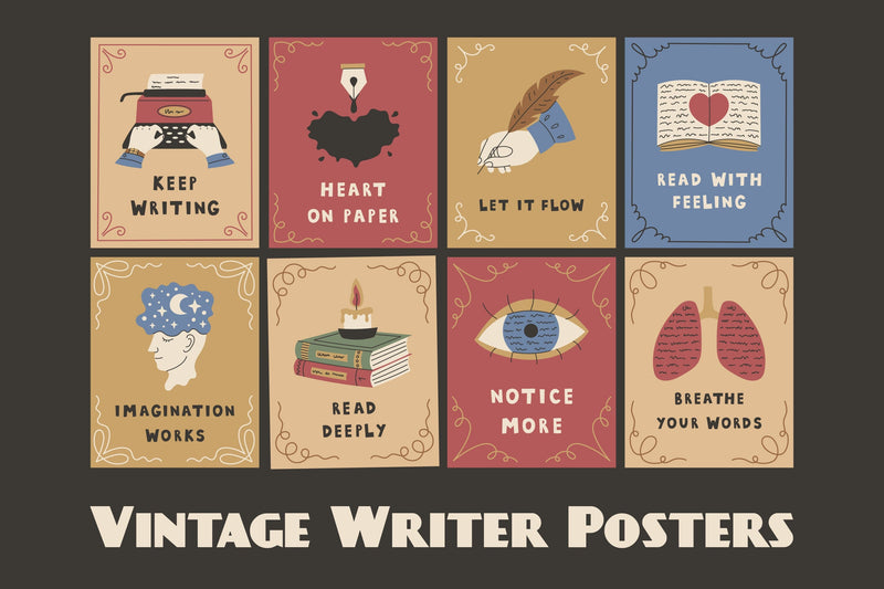 Vintage Writer Quote Posters Digital Pattern Rin Green 