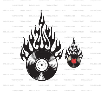 Vinyl disc in flame (Burning vinyl record) SVG TribaliumArtSF 