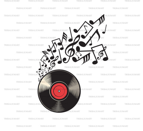 Vinyl disc (record) and music notes SVG TribaliumArtSF 