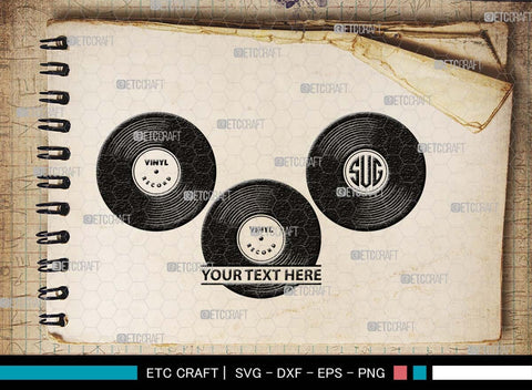 Vinyl Record Monogram, Vinyl Record Silhouette, Vinyl Record SVG, Record Album Svg, Record Svg, Record Player Svg, Turntable Svg, SB00542 SVG ETC Craft 