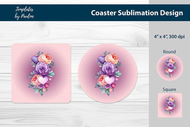 Violet Floral Square Coaster Sublimation Design Sublimation Templates by Pauline 