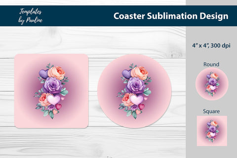 Violet Floral Square Coaster Sublimation Design Sublimation Templates by Pauline 