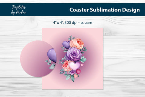 Violet Floral Square Coaster Sublimation Design Sublimation Templates by Pauline 