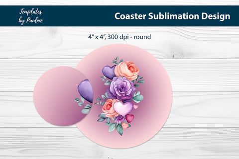 Violet Floral Square Coaster Sublimation Design Sublimation Templates by Pauline 