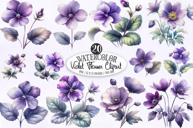 Violet Flower Watercolor Clipart Sublimation SVGista 
