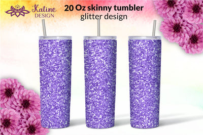 Violet Glitter Tumbler Sublimation Wrap Design for 20 oz Skinny Tumbler Straight and Tapered PNG Sublimation KatineDesign 